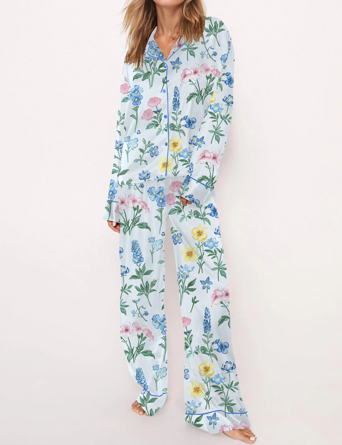 Floral Silky Satin Pajama Set For Women	