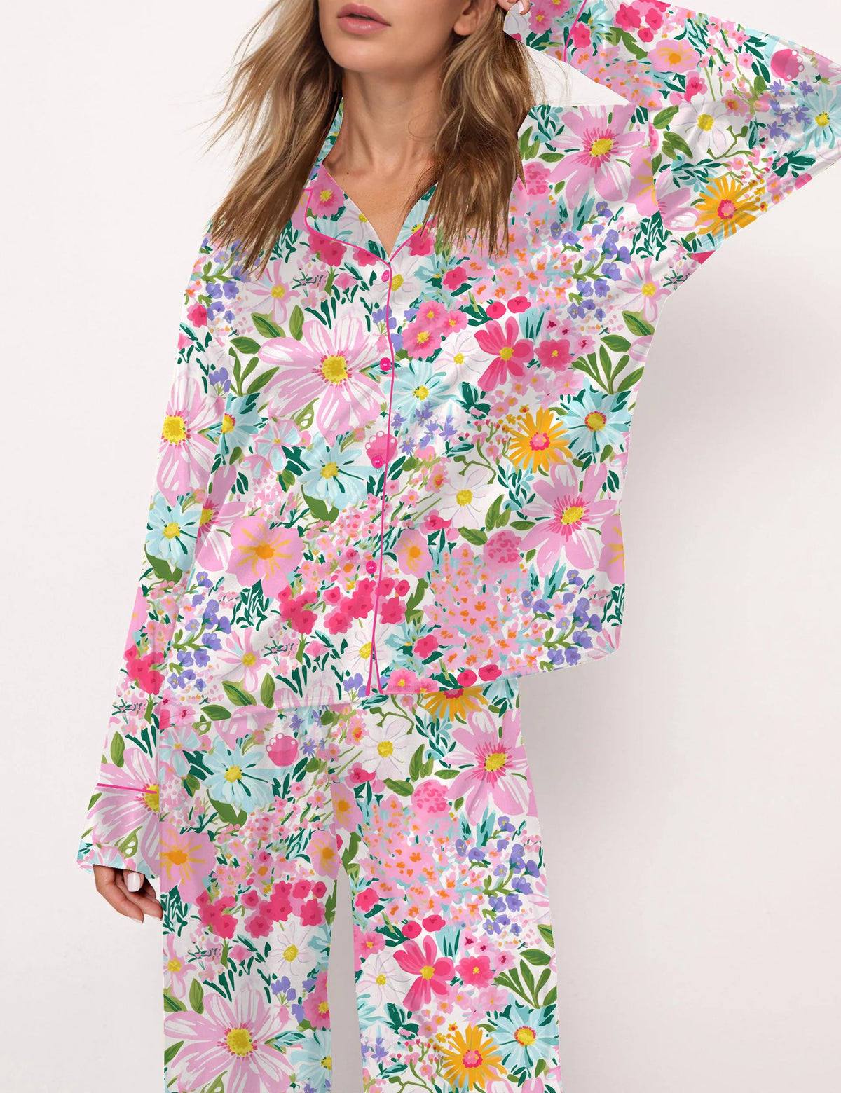 Floral Silky Satin Pajama Set For Women	