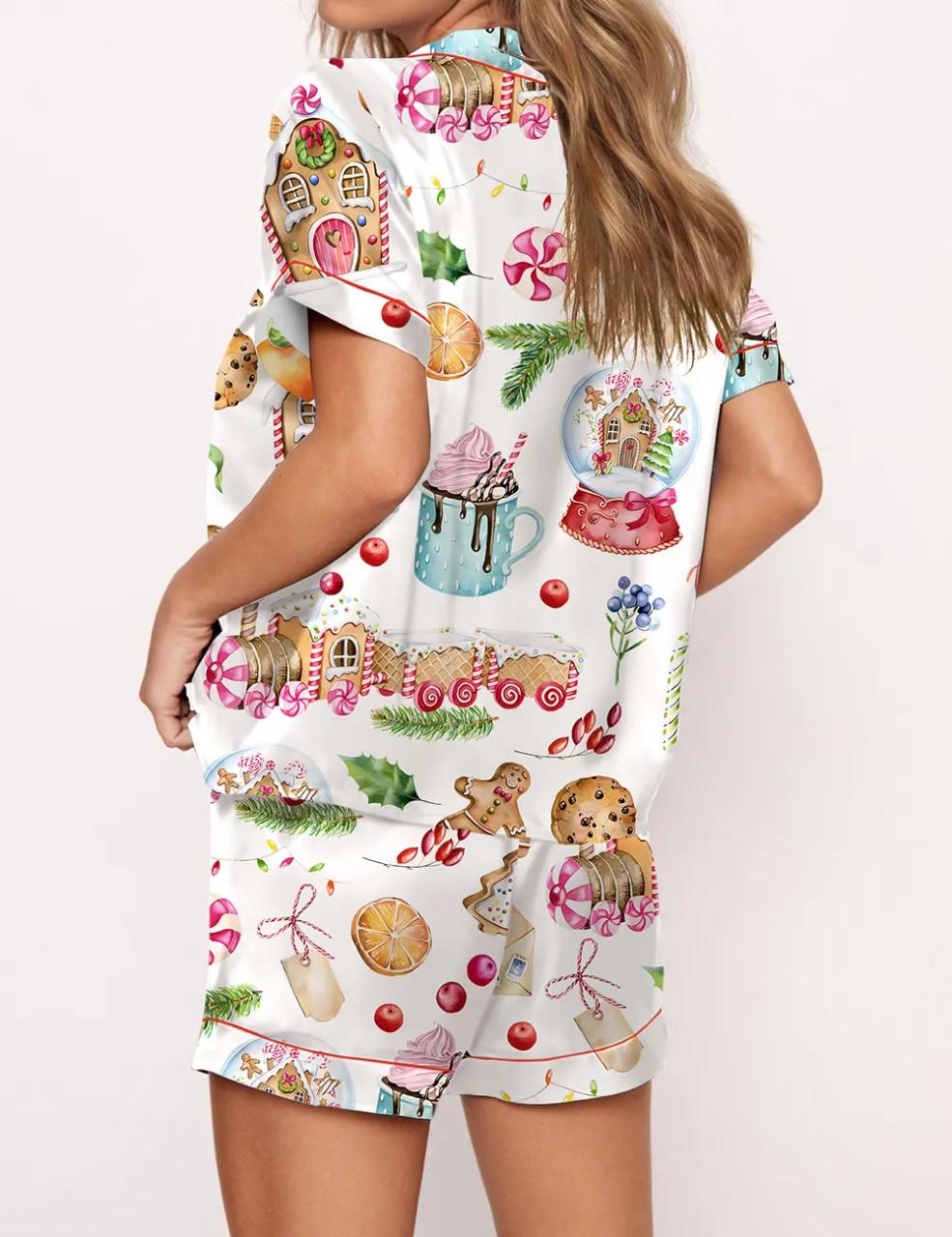 Watercolor Christmas Gingerbreads Satin Pajama Set	