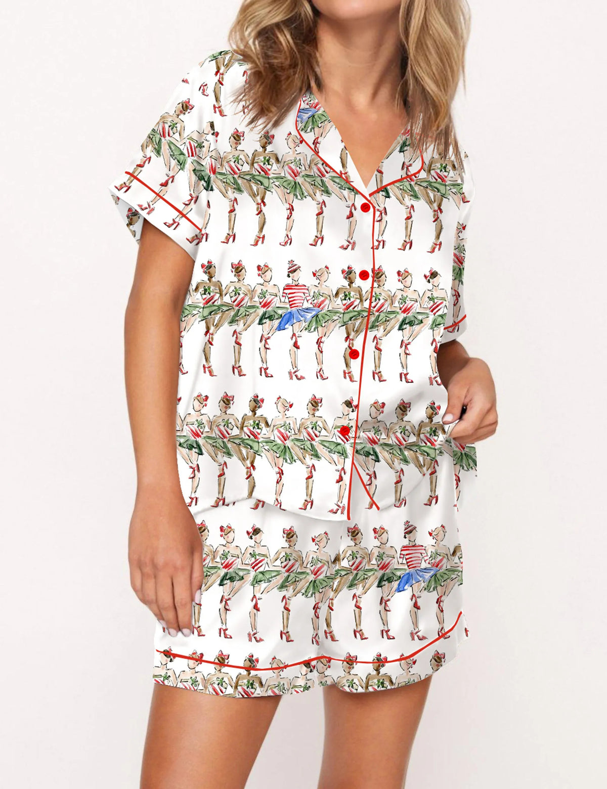 Christmas Radio City Rockette Silky Satin Pajama Set For Women	