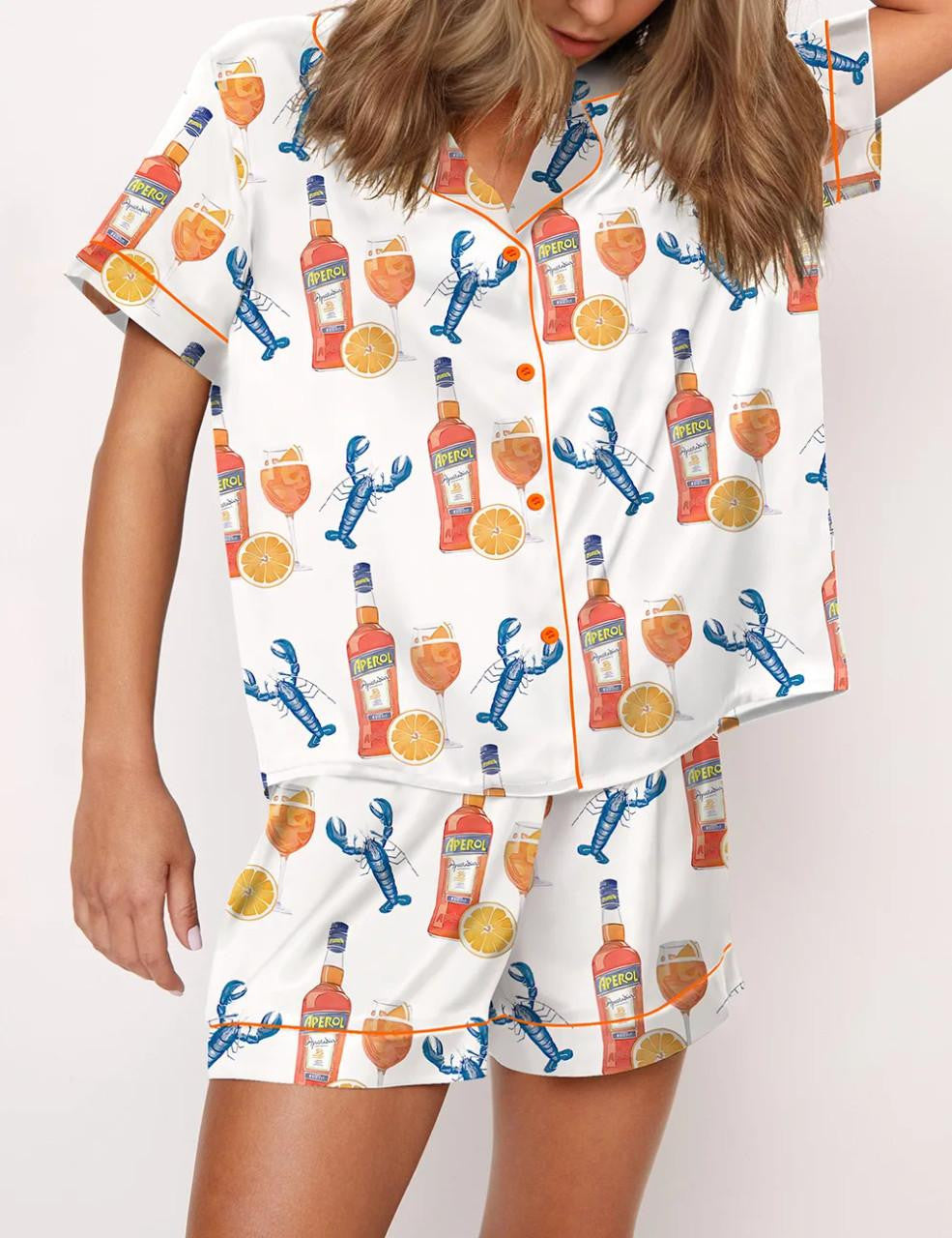 Lobster Aperol Spritz Trio Satin Pajama Set	