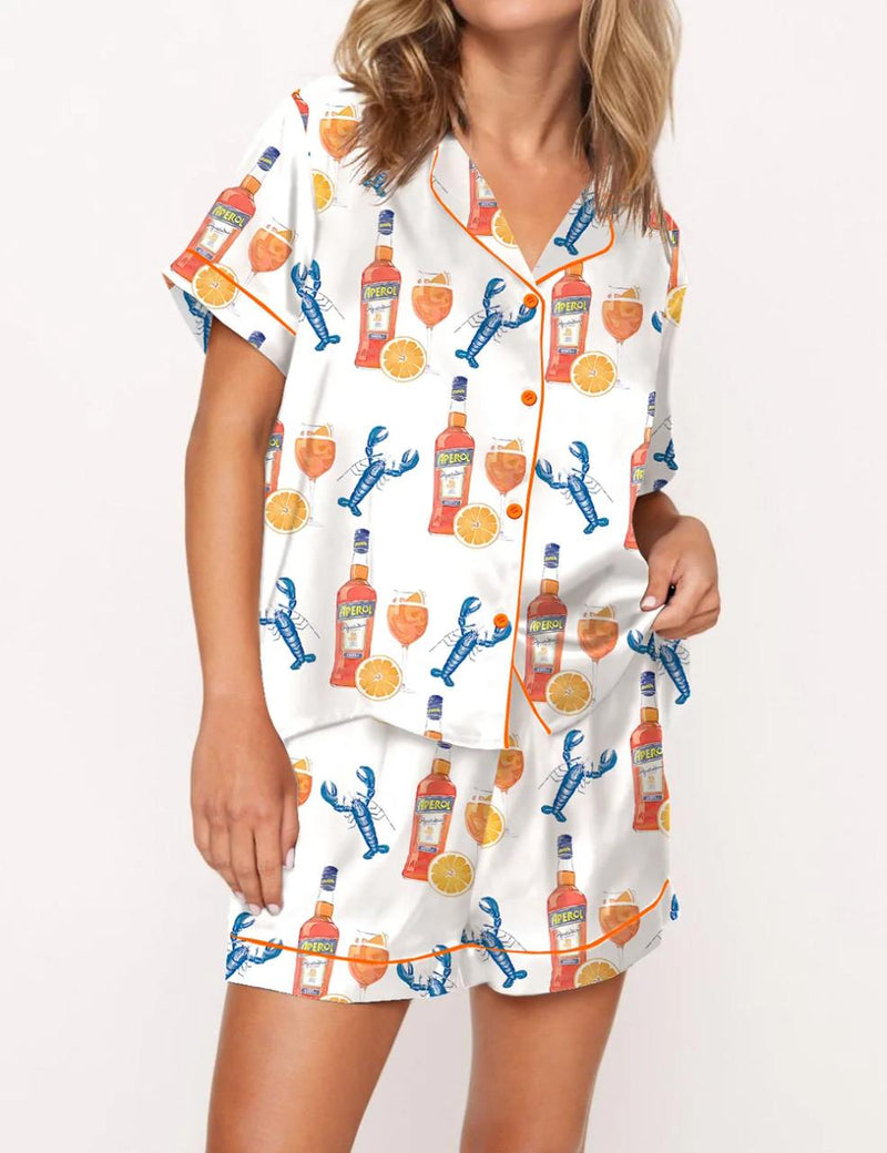 Lobster Aperol Spritz Trio Satin Pajama Set	