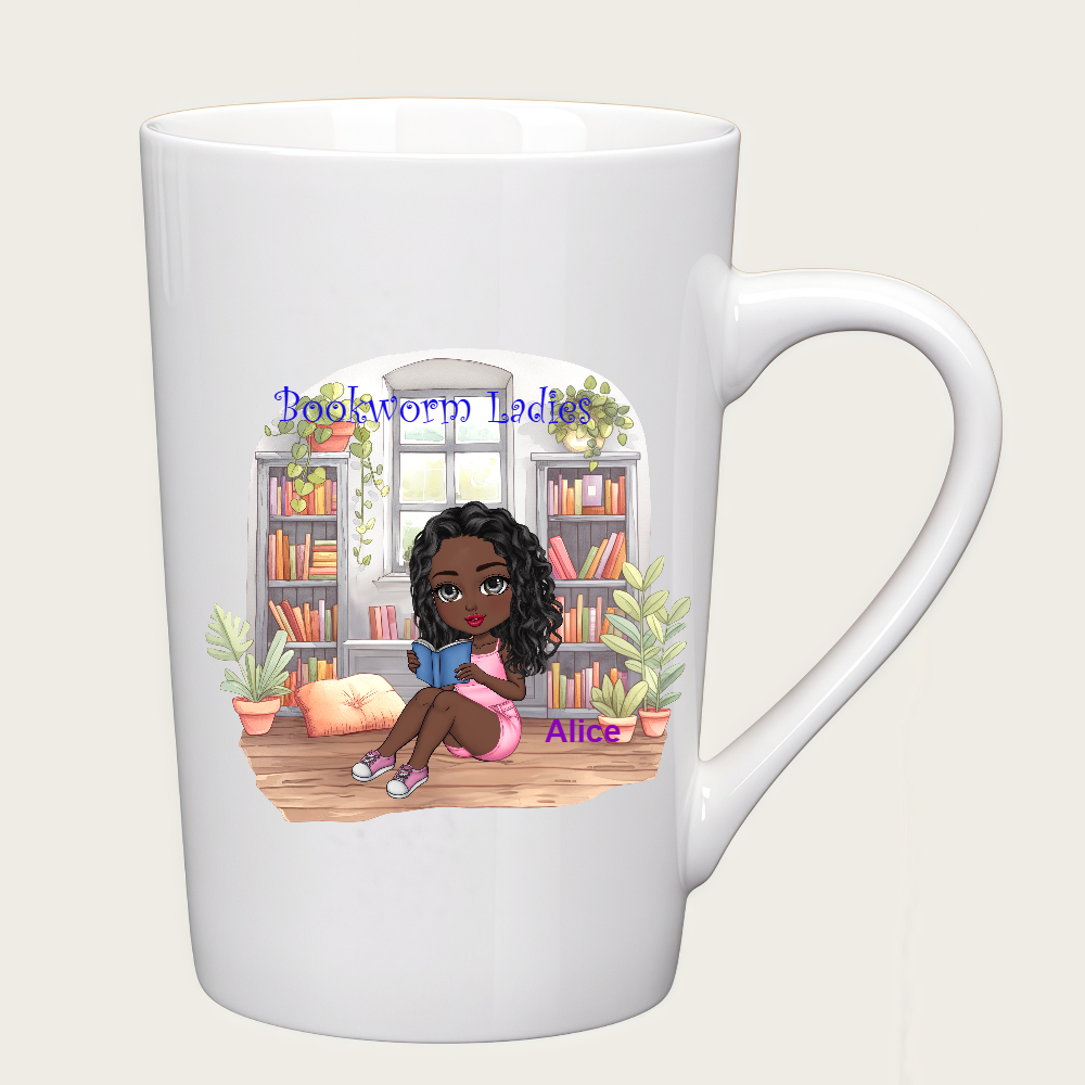 Personalized Bookworm Ladies Digital Cup Cartoon Ceramic Mug With Name Birthday Gift for Family Friend Bookworms Book Lovers
