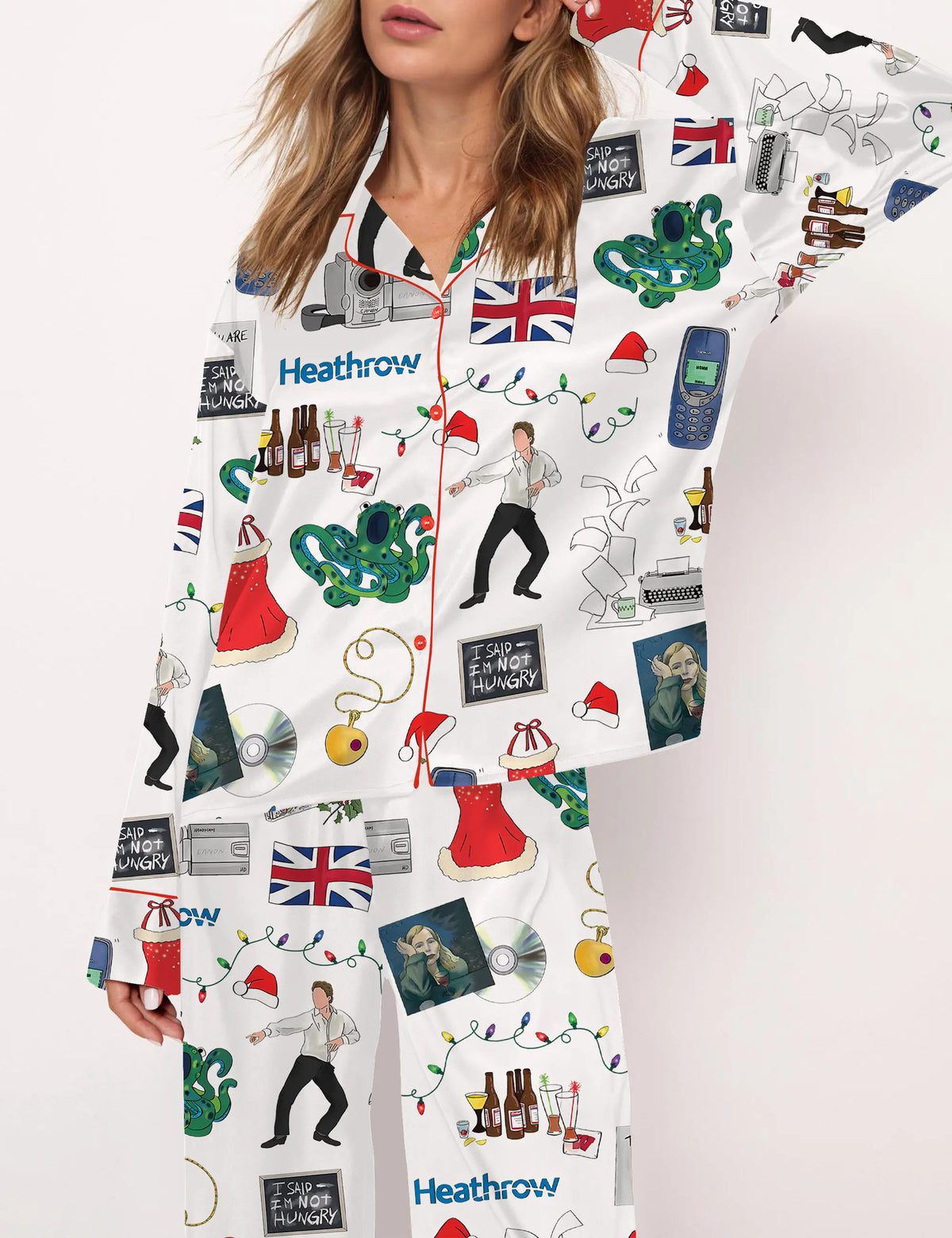 Christmas Love Actually Silky Satin Pajama Set For Women	