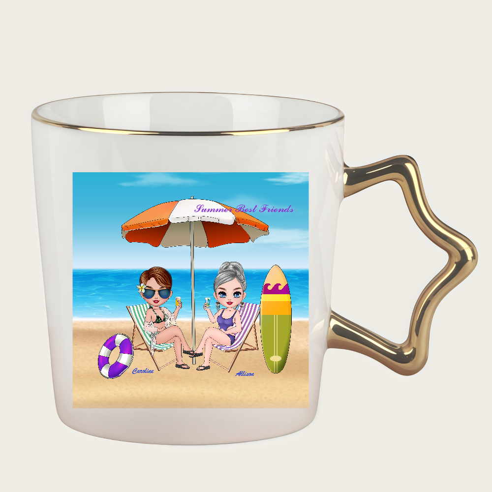 Personalized Cartoon Best Friends Summer Coffee Cup Ceramic Mug With Star Handle Birthday Gift for Friend