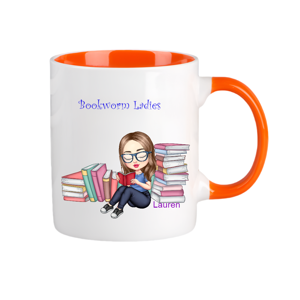 Personalized Bookworm Ladies Coffee Cup Cartoon Ceramic Mug With Name Birthday Gift for Family Friend Bookworms Book Lovers