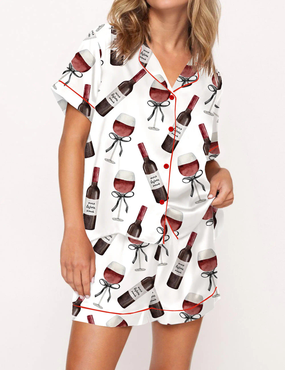Red Wine Silky Satin Pajama Set For Women	