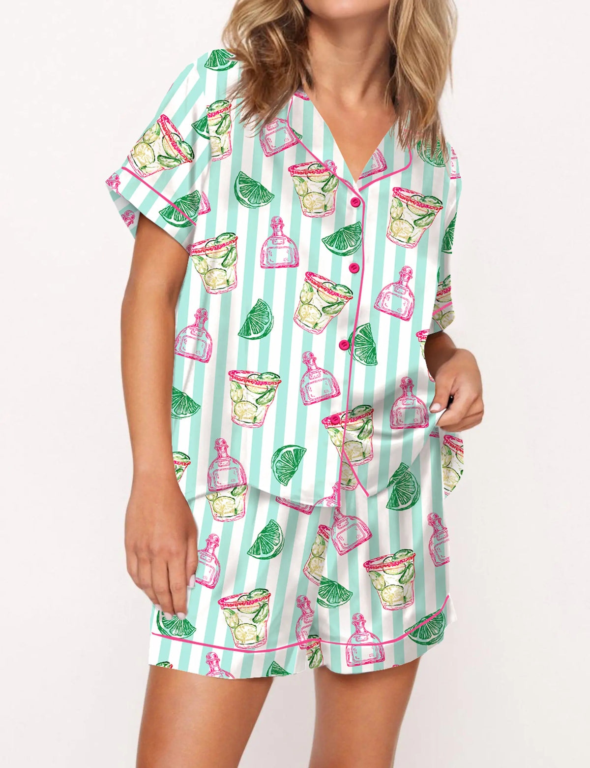 Spicy Margarita Silky Satin Pajama Set For Women	