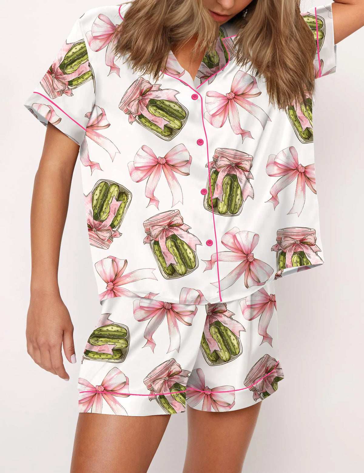 Coquette Pickle Satin Pajama Set For Women	