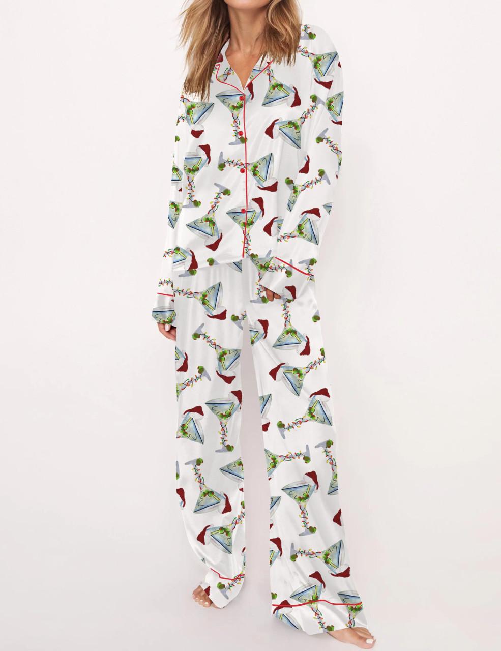 Martini Christmas Satin Pajama Set For Women	