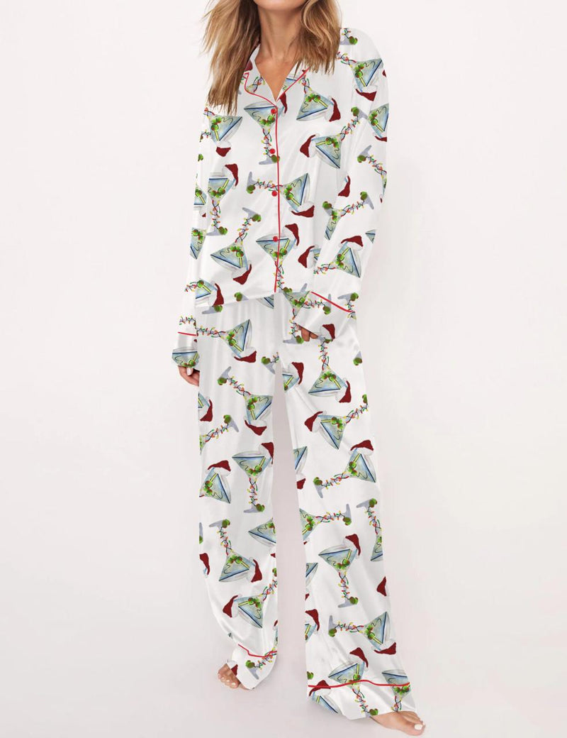 Martini Christmas Satin Pajama Set For Women	