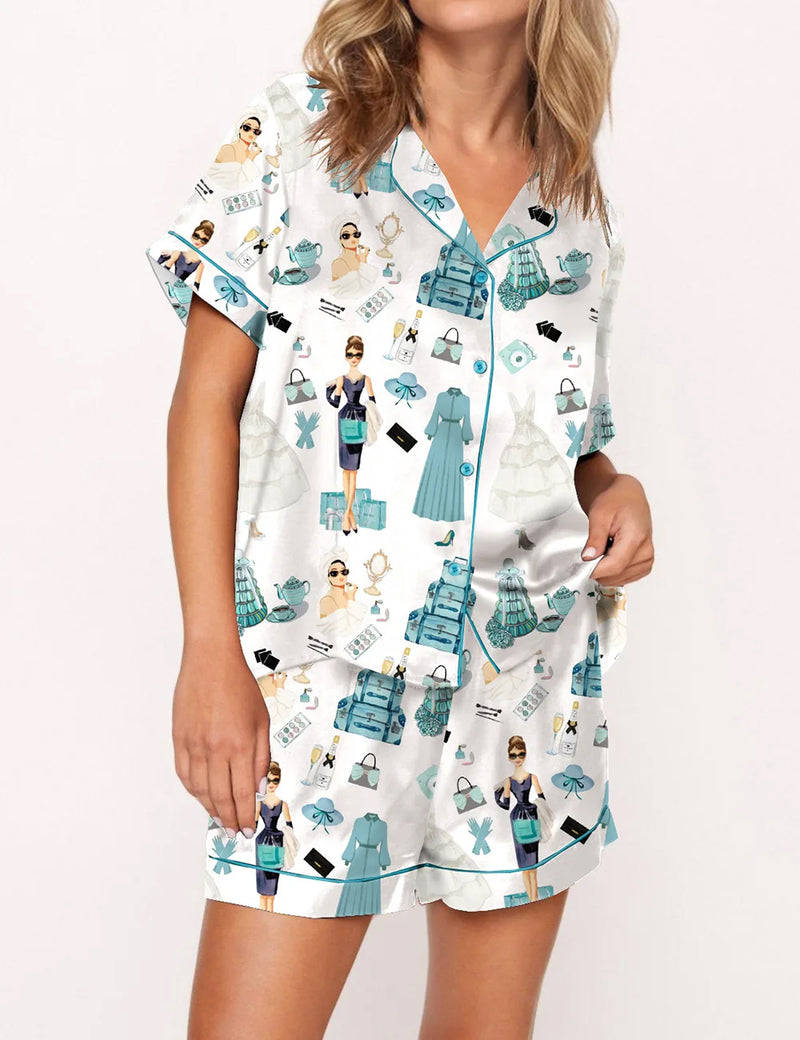 Breakfast At Tiffany's Print Pajama Set	
