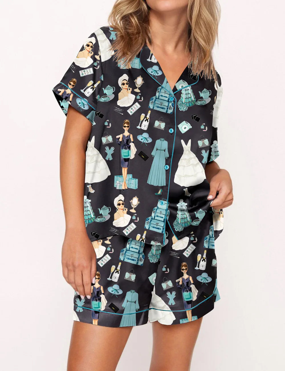Breakfast At Tiffany's Print Pajama Set	