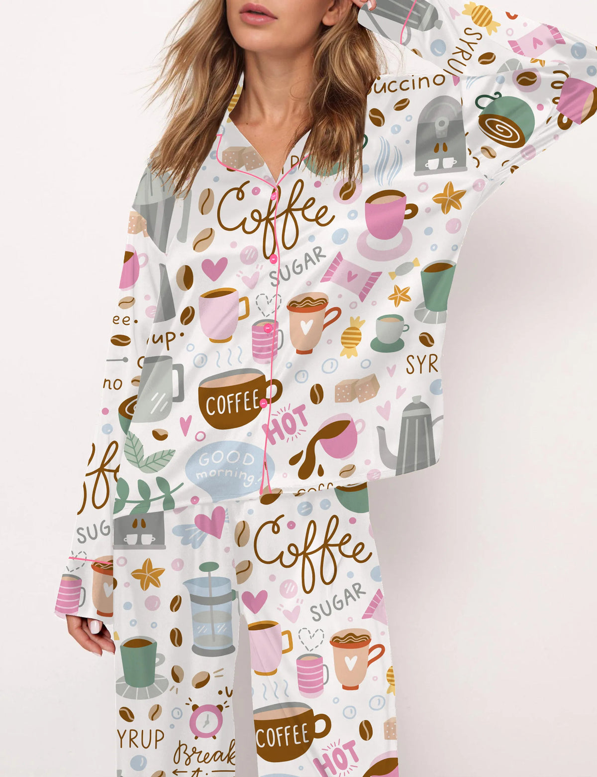 Coffee Silky Satin Pajama Set For Women	