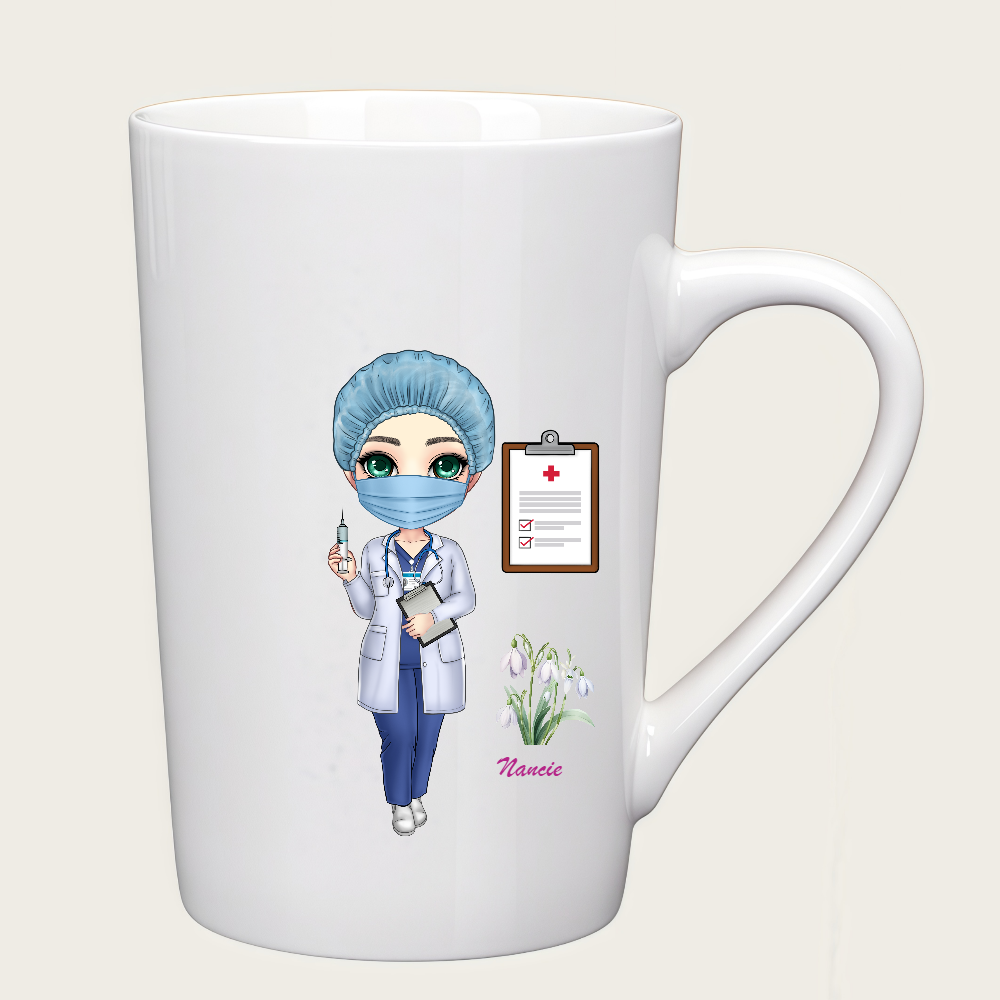 Personalized Doctor Coffee Cup Cartoon Ceramic Mug with Birth Flower and Name