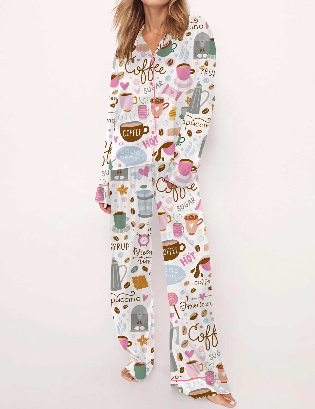 Coffee Silky Satin Pajama Set For Women	