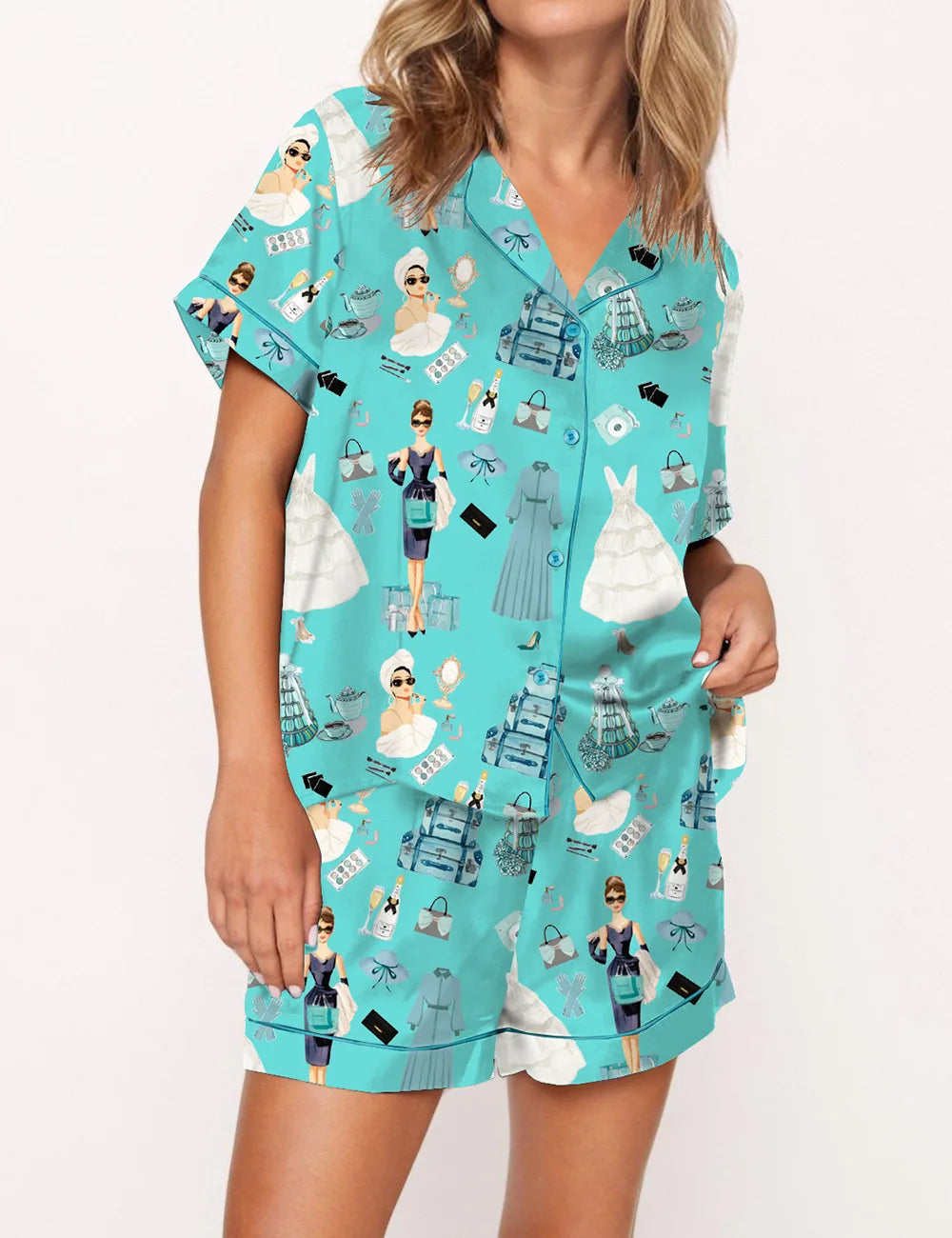 Breakfast At Tiffany's Print Pajama Set	