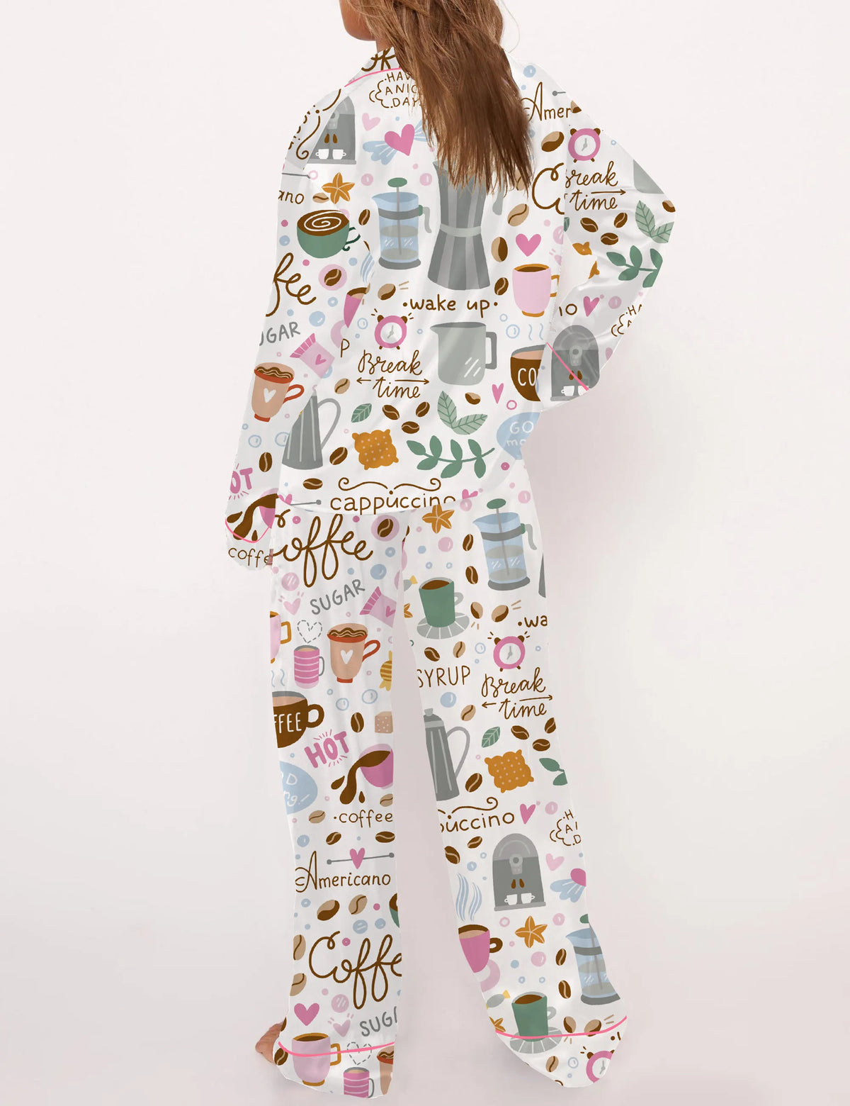 Coffee Silky Satin Pajama Set For Women	