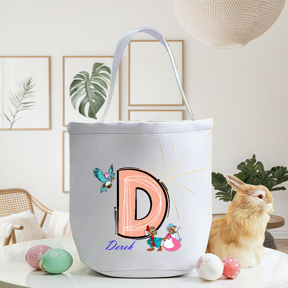 Personalized Cute Cartoon Cinderella Bucket Bag With Initial And Name Easter Egg Hunt Basket Birthday Party Favors Gift For Kids