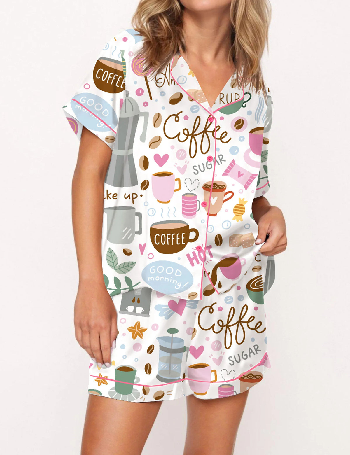 Coffee Silky Satin Pajama Set For Women	