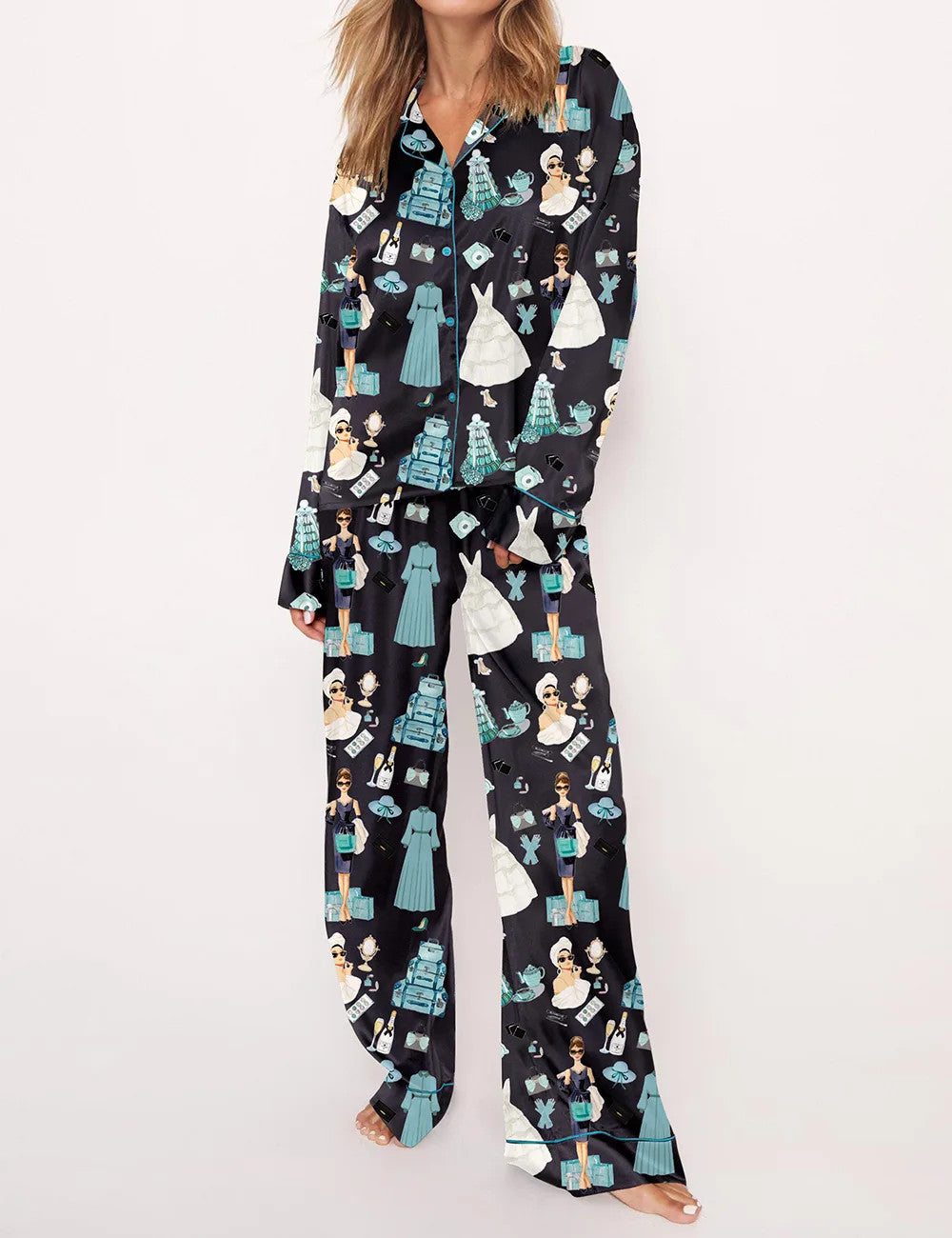 Breakfast At Tiffany's Print Pajama Set	