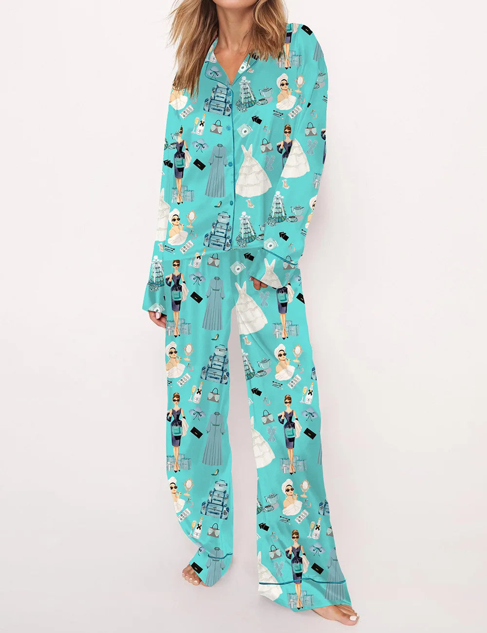 Breakfast At Tiffany's Print Pajama Set	