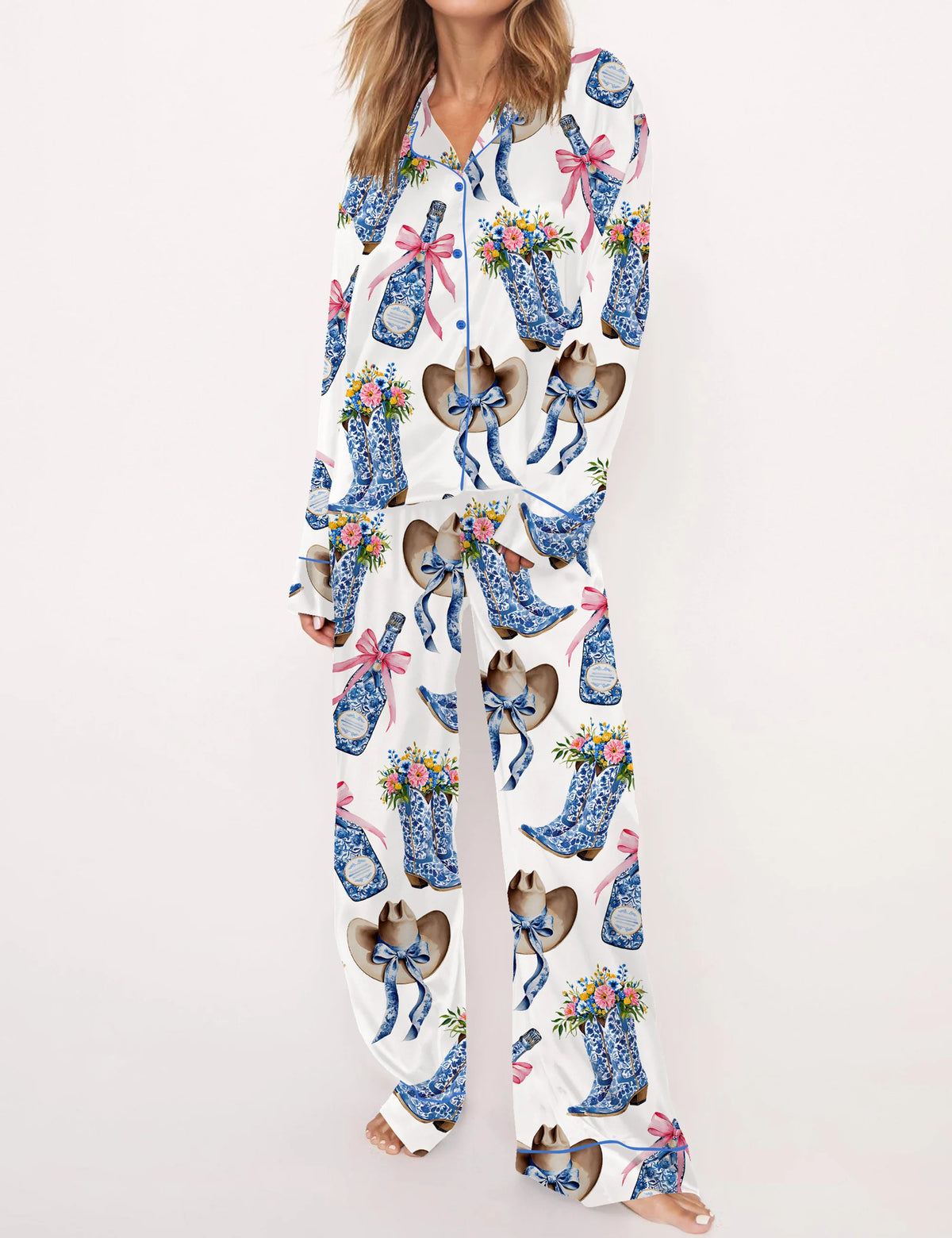 Western Coastal Cowgirl Satin Pajama Set For Women	