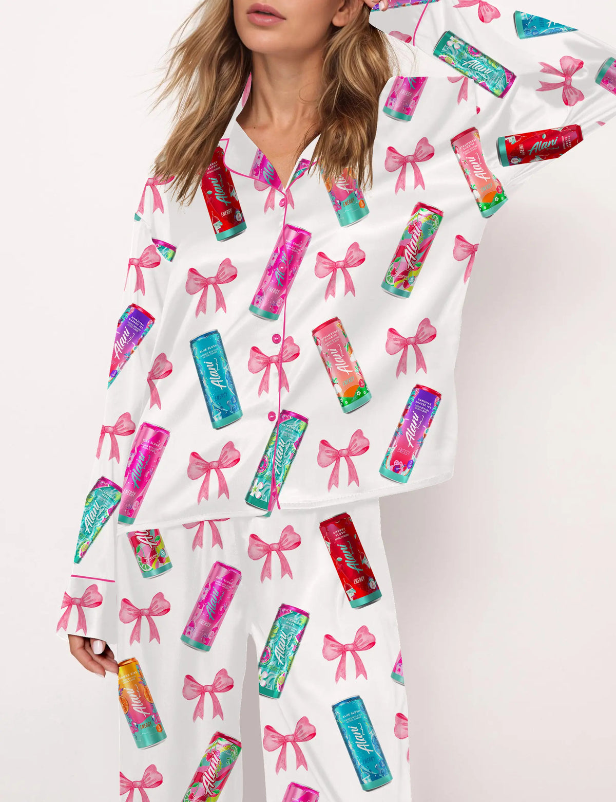 Summer Energy Drink Silky Satin Pajama Set For Women	