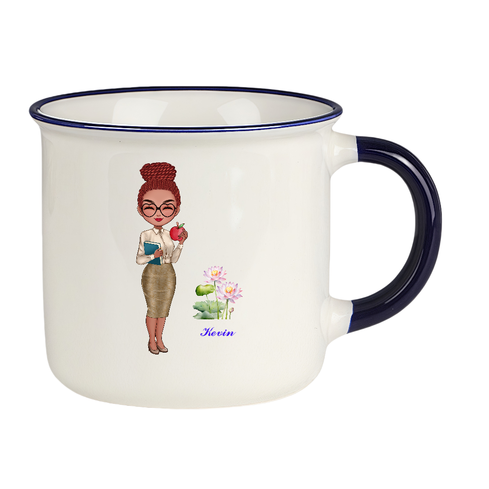Personalized Teacher Coffee Cup Cartoon Ceramic Mug with Birth Flower and Name Back to School Appreciation Gift for Teacher