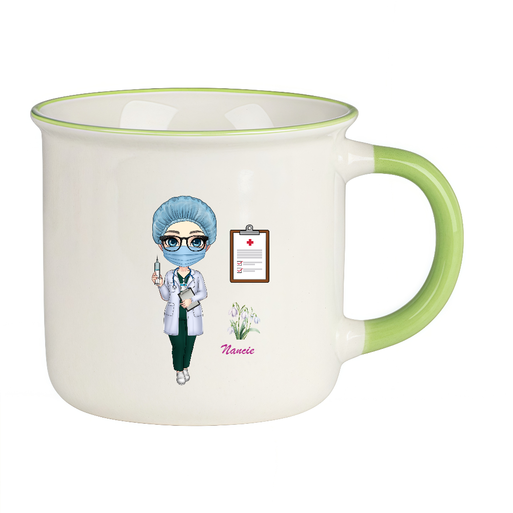Personalized Doctor Coffee Cup Cartoon Ceramic Mug with Birth Flower and Name