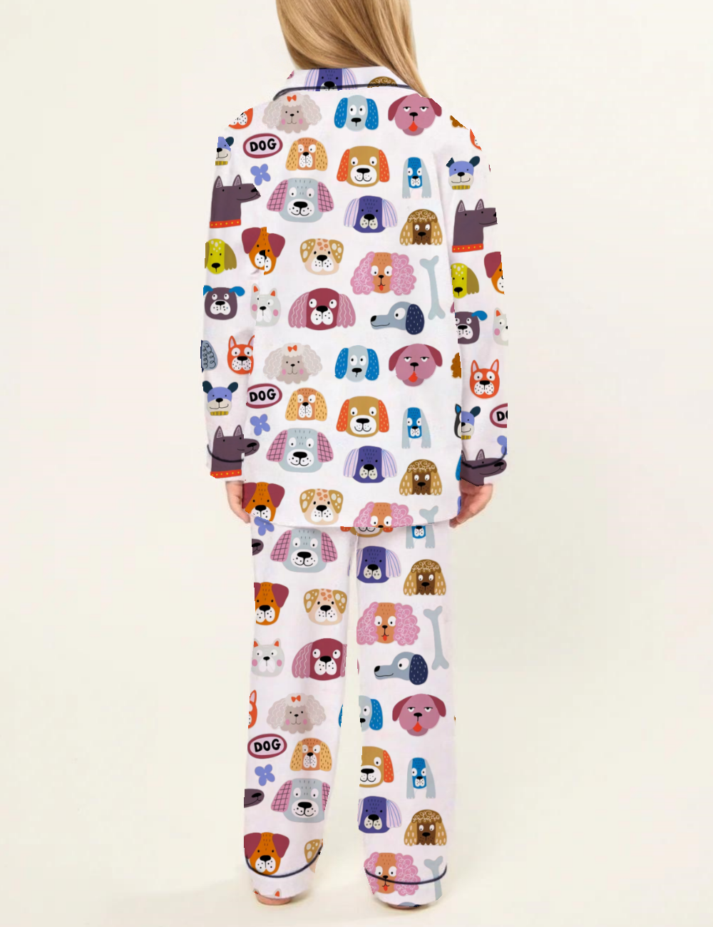 Cute Puppy Faces Kid's Silky Satin Pajama Set 