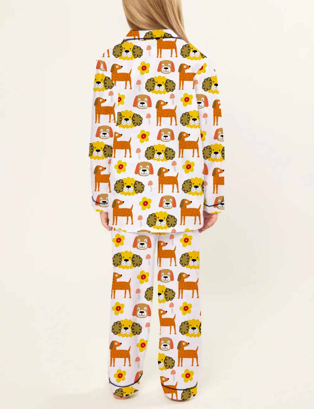 Cute Dog Party Kid's Silky Satin Pajama Set 