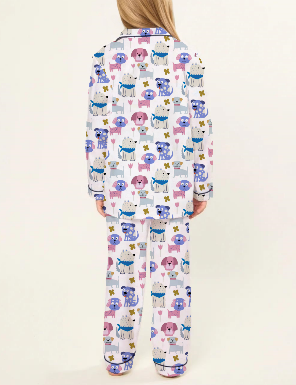 Cute Dog Party Kid's Silky Satin Pajama Set 