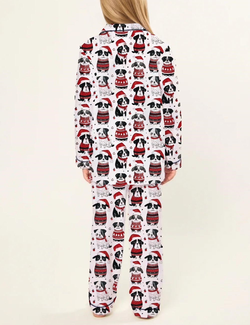 Cute Dogs In Santa Hats Kid's Silky Satin Pajama Set 