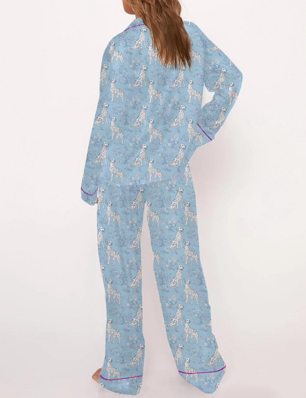 Dalmation Dogs Toile Silky Satin Pajama Short Set For Women