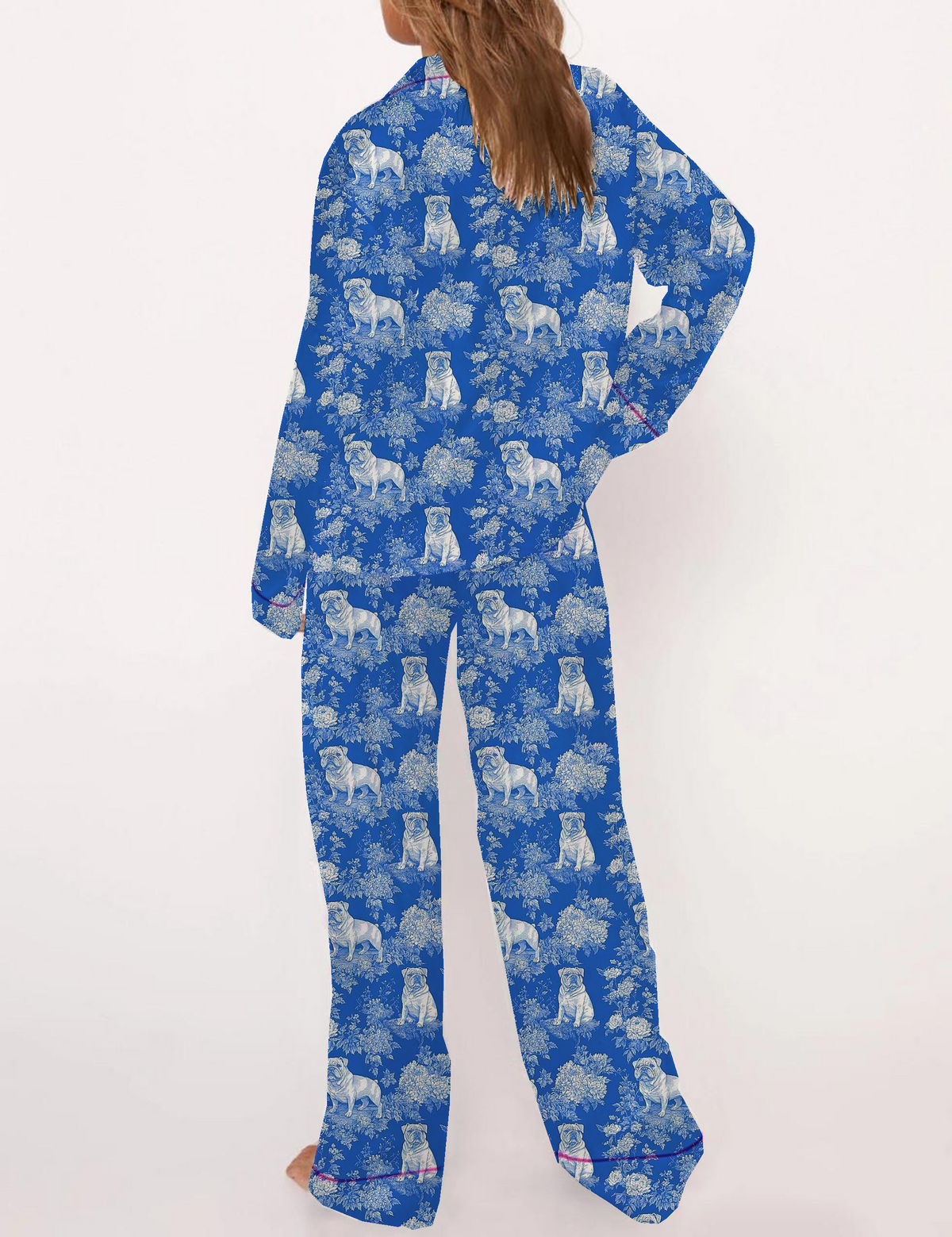 French Bulldog Toile Silky Satin Pajama Short Set For Women