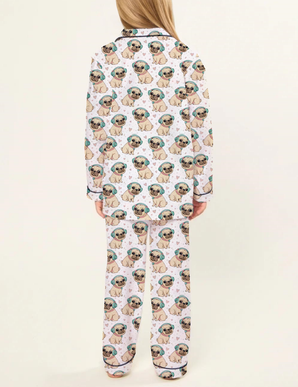 Cheerful Dog Wearing Headphones Kid's Silky Satin Pajama Set 