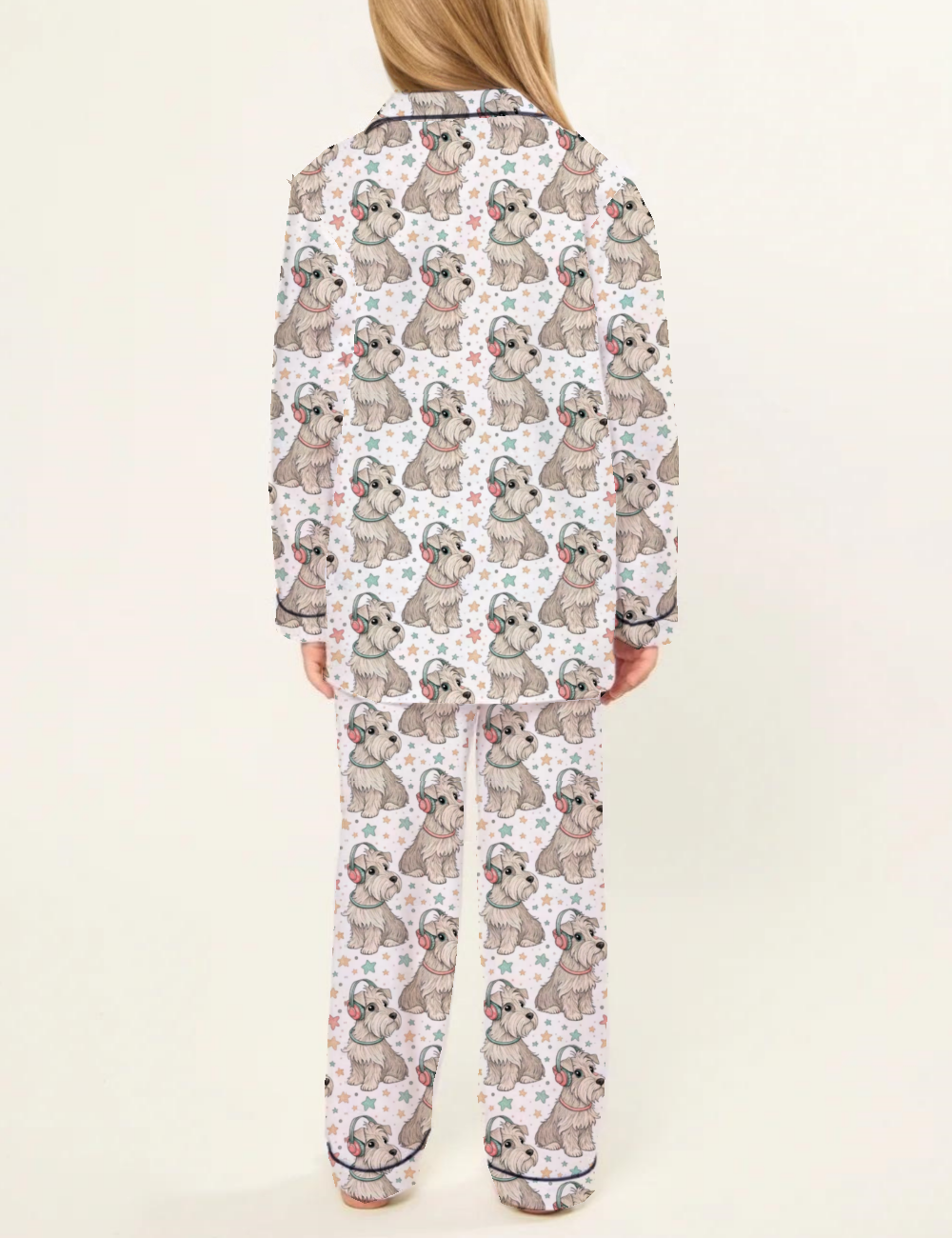 Cheerful Dog Wearing Headphones Kid's Silky Satin Pajama Set 