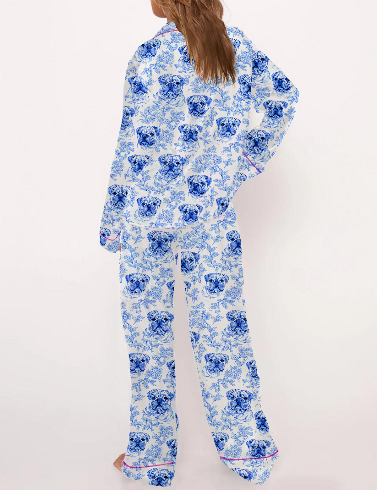 French Bulldog Toile Silky Satin Pajama Set For Women