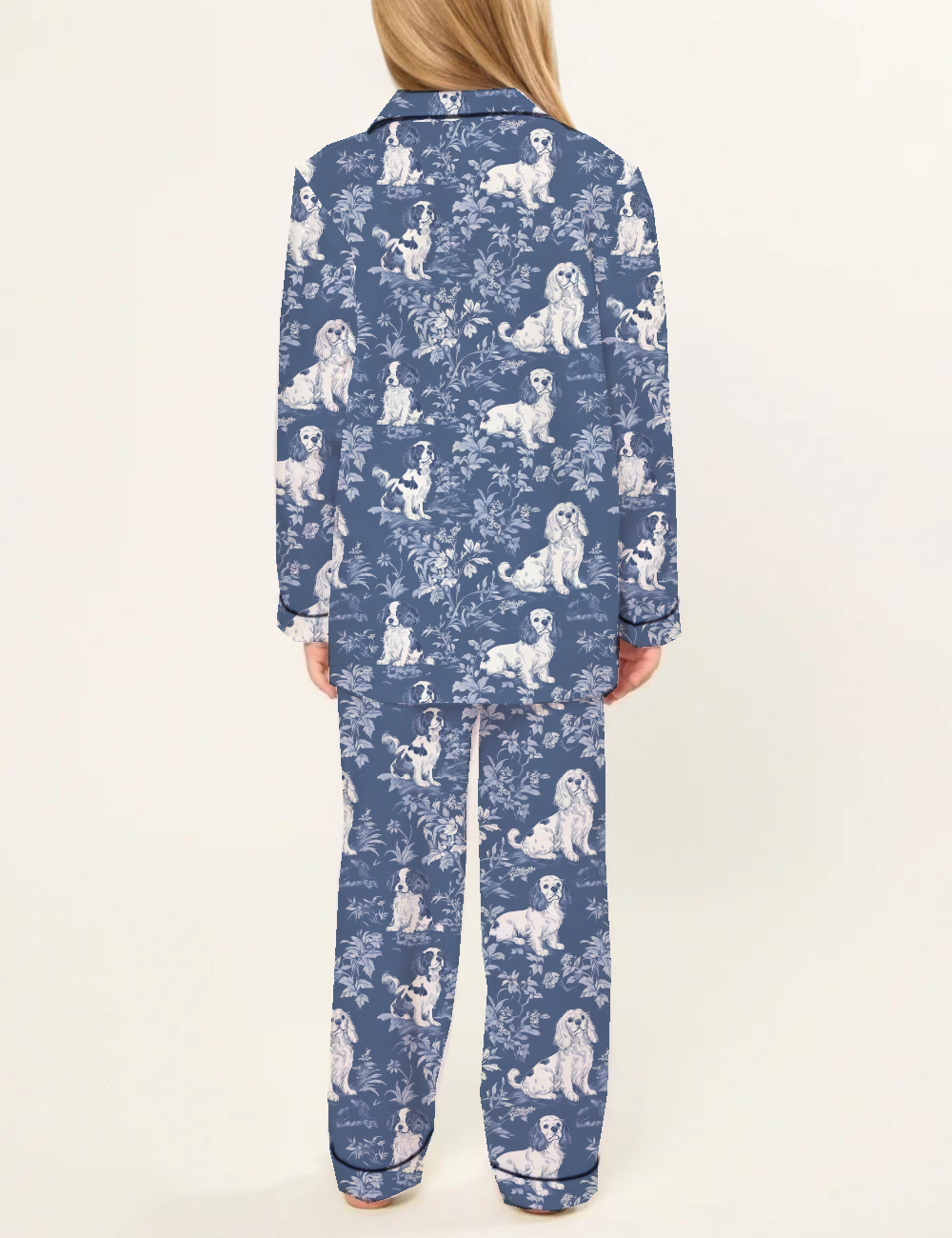 Cavalier King Charles Toile Kid's Silky Satin Pajama Set 