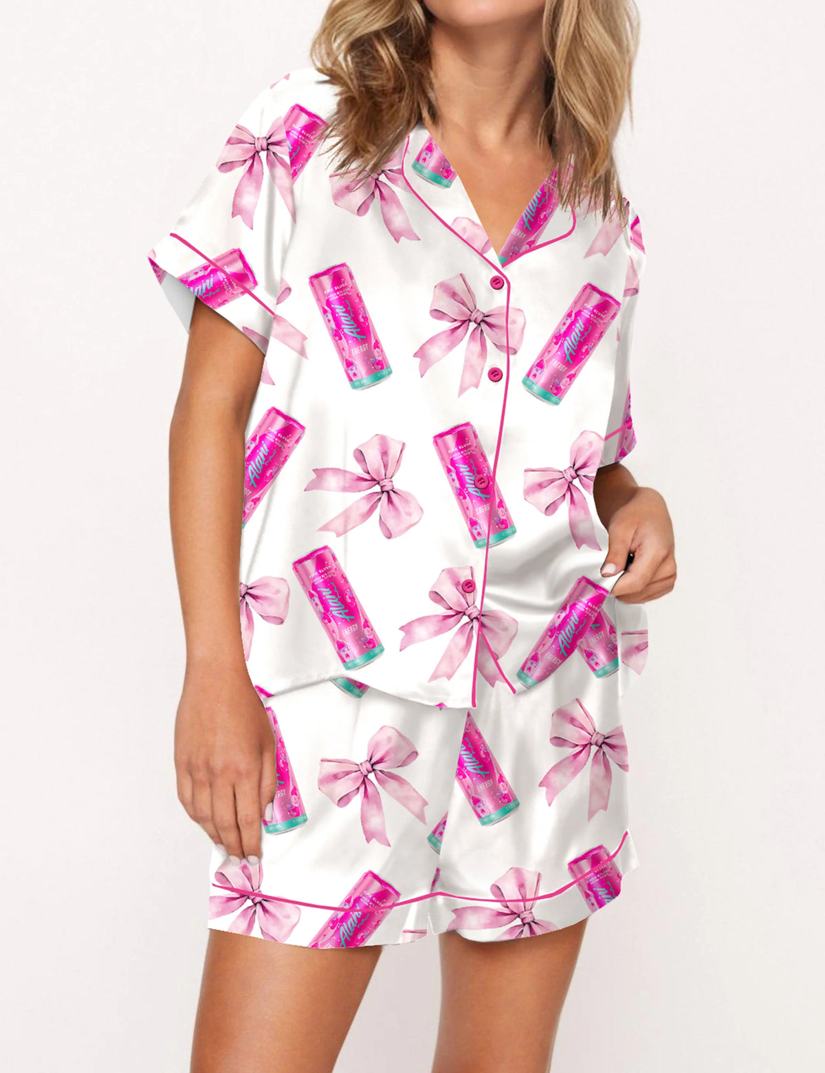 Coquette Energy Drinks Satin Pajama Set For Women	