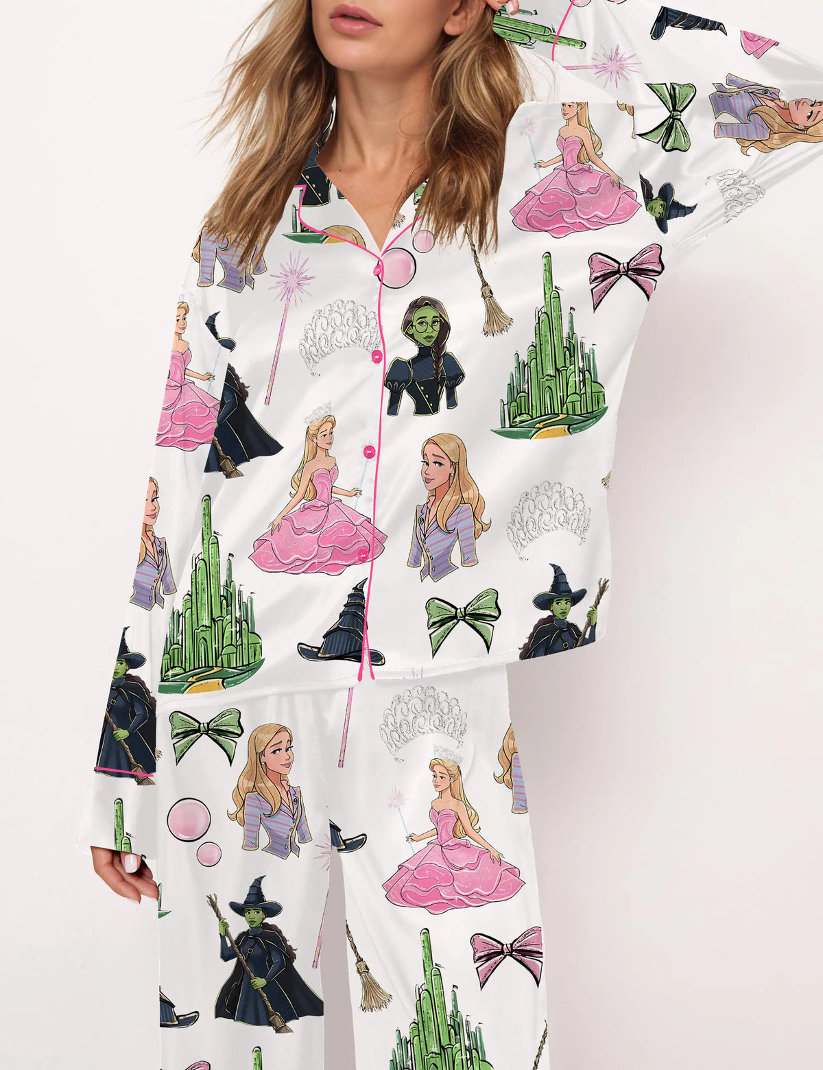 Elphaba And Glinda Glitter Silky Satin Pajama Set For Women	