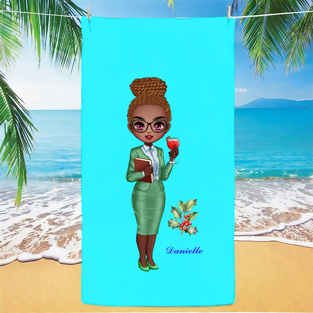 Personalized Multicolor Birth Flower Cartoon Teacher Soft Quick Dry Beach Towel with Name Vacation Beach Accessories Back to School Teacher's Day Gift for Teacher