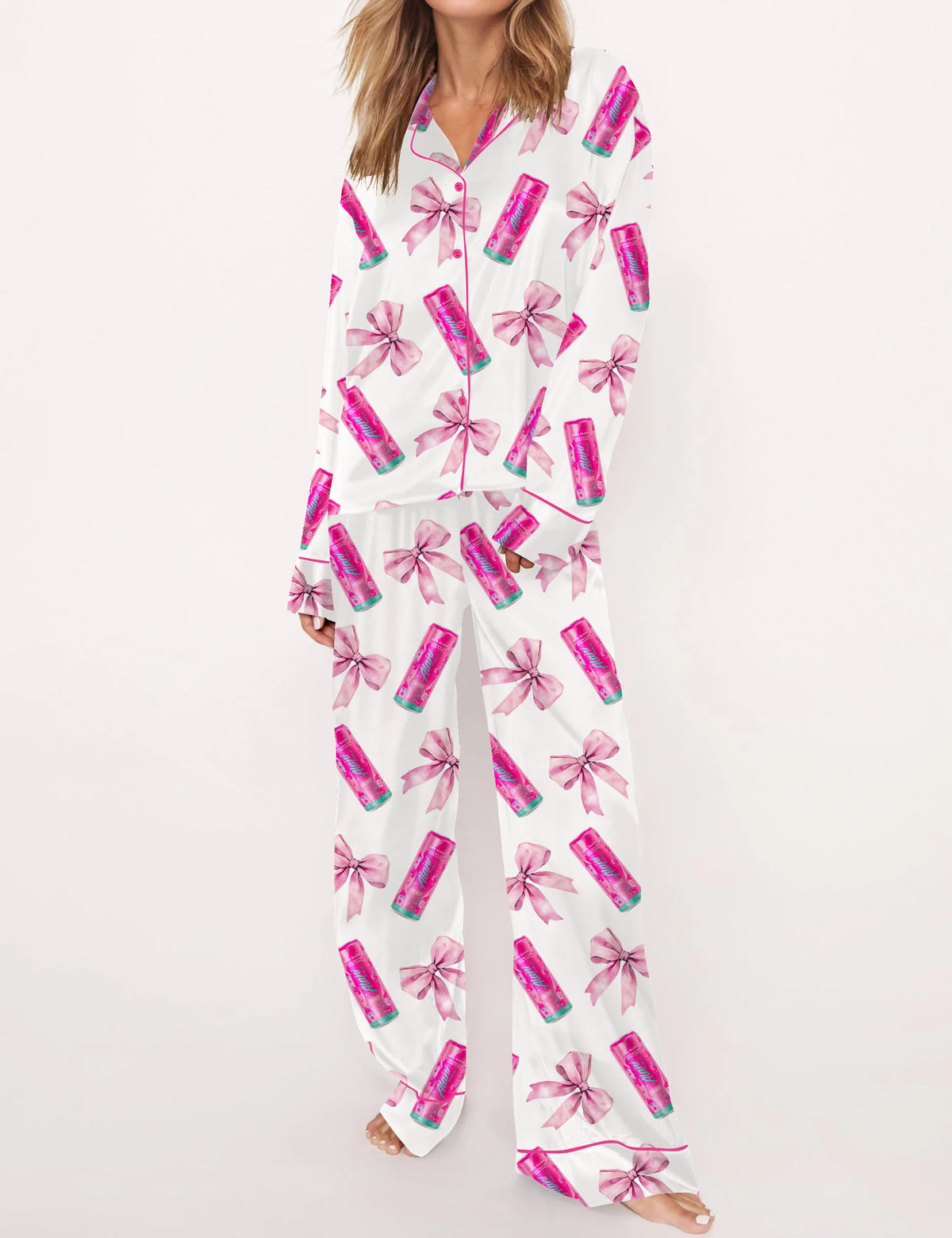 Coquette Energy Drinks Satin Pajama Set For Women	