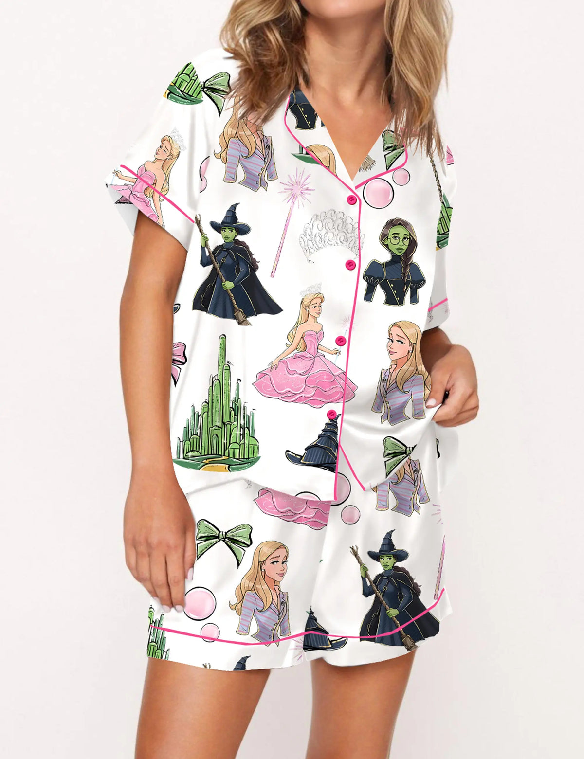 Elphaba And Glinda Glitter Silky Satin Pajama Set For Women	