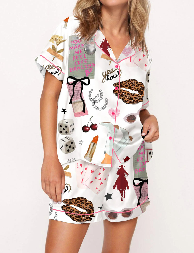 Western Cowgirl Glam Silky Satin Pajama Set For Women	