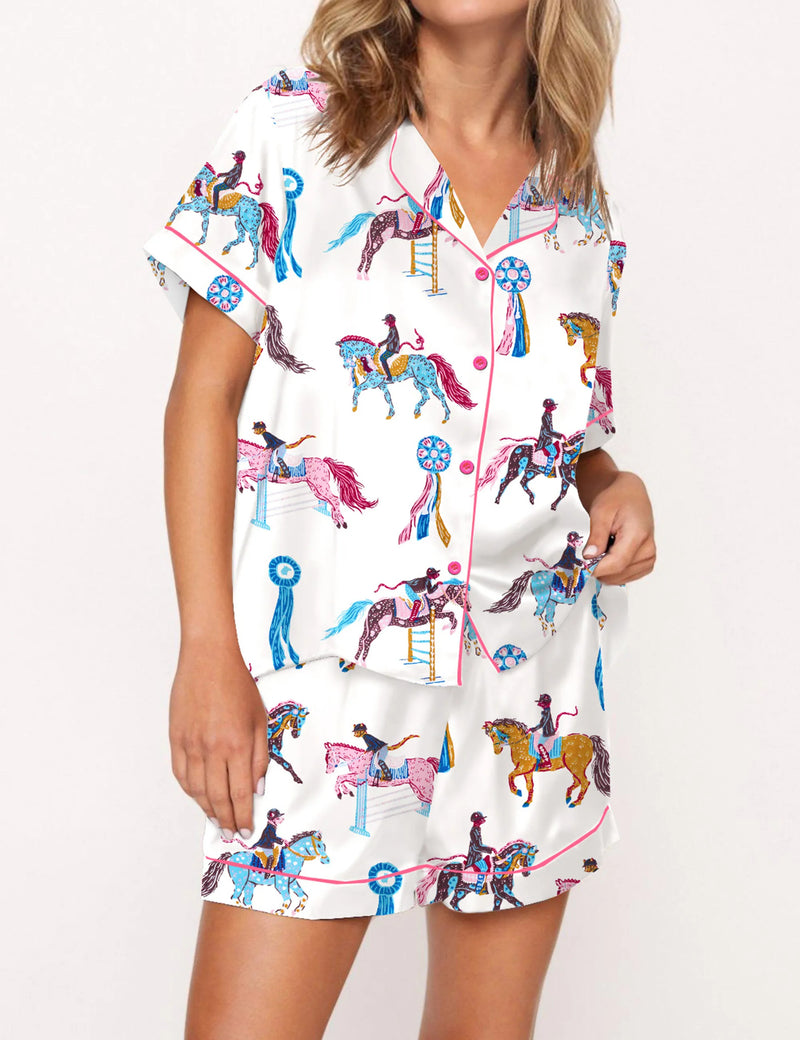 Horse Girls Silky Satin Pajama Set For Women	