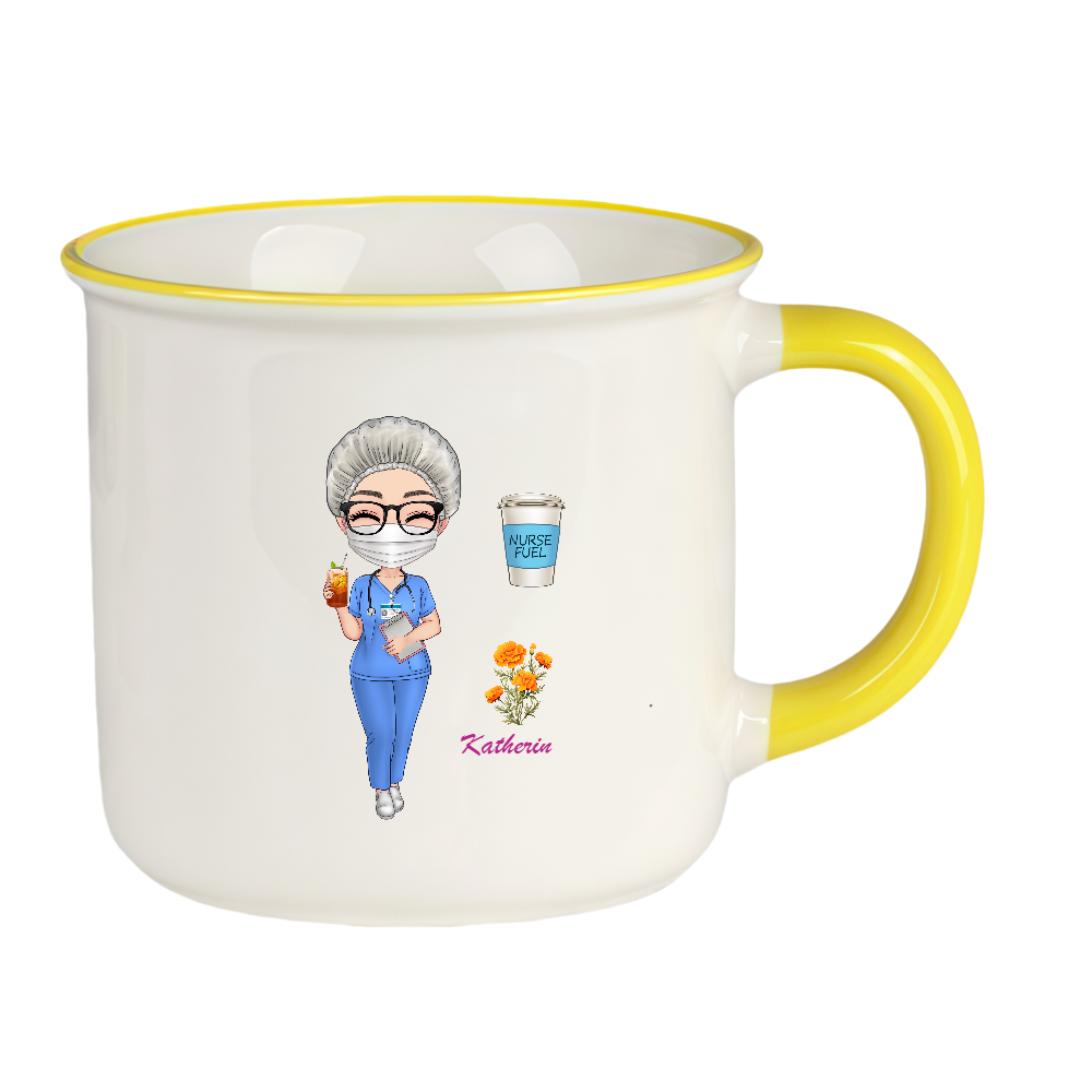 Personalized Doctor Coffee Cup Cartoon Ceramic Mug with Birth Flower and Name