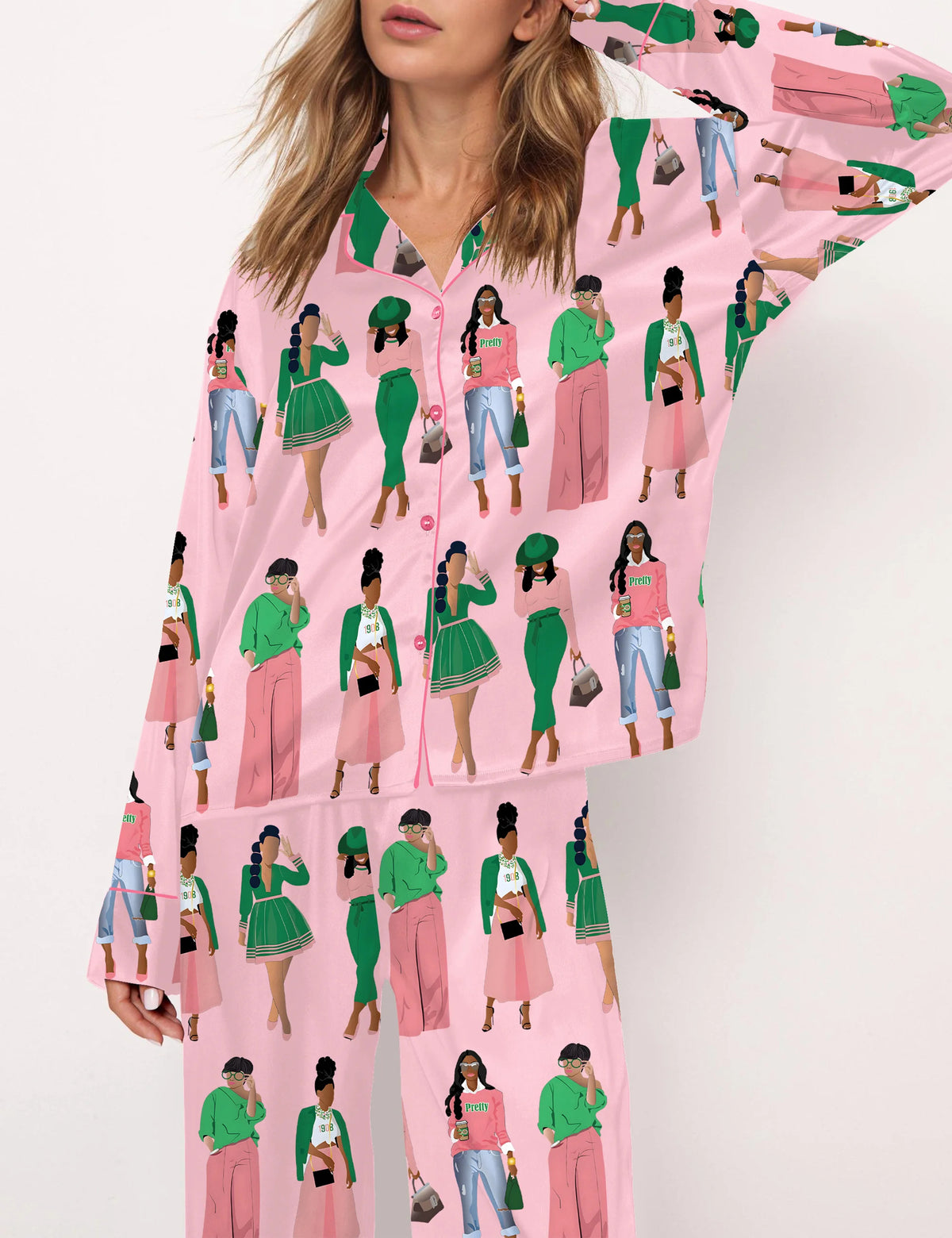 AKA Sisterhood Satin Pajama Set For Women	