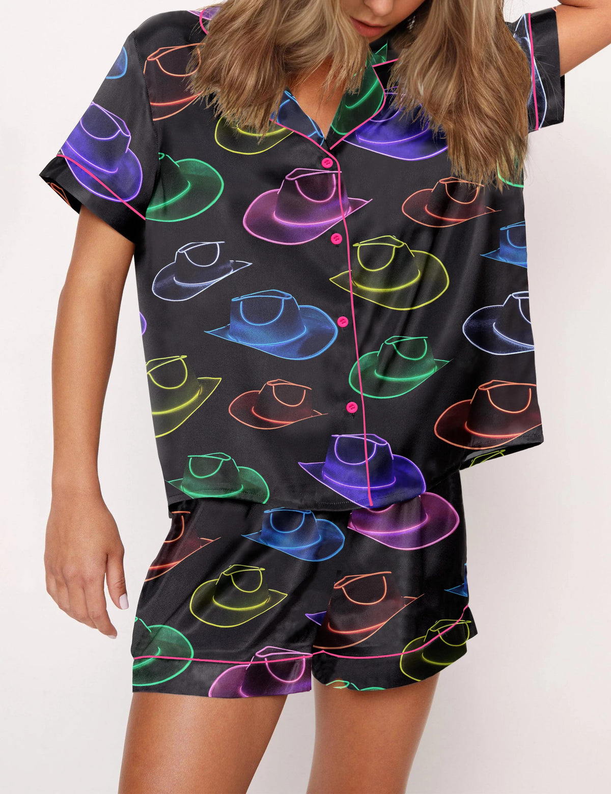 Cowgirl Hat Party Satin Pajama Set For Women	